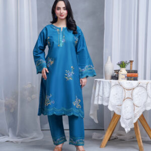 Royal Teal Bloom Chiffon 2-Piece Suit