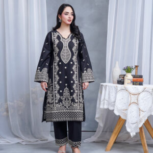 Midnight Noir Embroidered Chiffon 2-Piece Suit