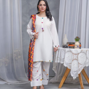 Classic White Cotton 3-Piece Suit with Lawn Dupatta